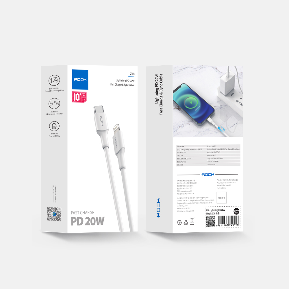 REGO Communication Sdn Bhd - Rock Space | ROCK Z18 PD 20W Type-C To Lightning Apple Cable