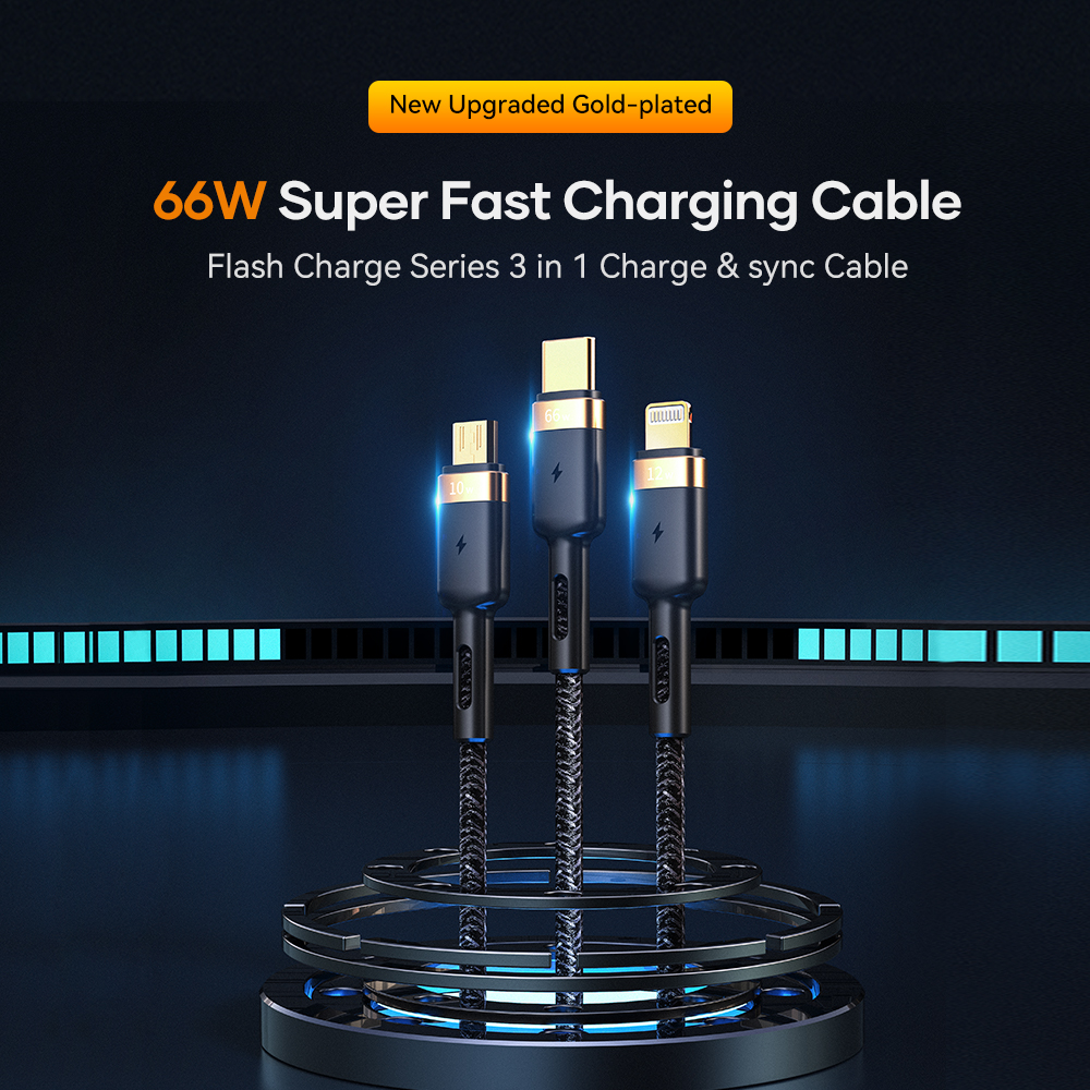 ROCK G18 Flash Charge 66W 3in1 Lightning/Type-C/Micro Cable (1.2M)