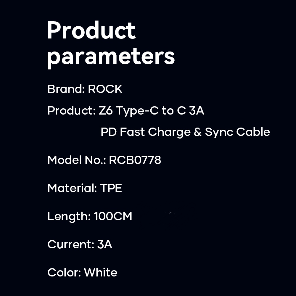 REGO Communication Sdn Bhd - Rock Space | ROCK Z6 Type C to C 3A PD Fast Charging Cable 2 Meter