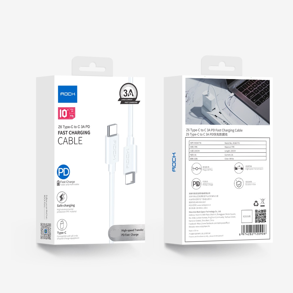 REGO Communication Sdn Bhd - Rock Space | ROCK Z6 Type C to C 3A PD Fast Charging Cable 2 Meter