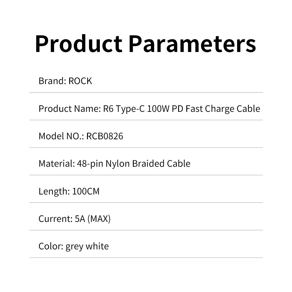 REGO Communication Sdn Bhd - Rock Space | ROCK R6 Type C To C 100W PD Fast Charge Cable 