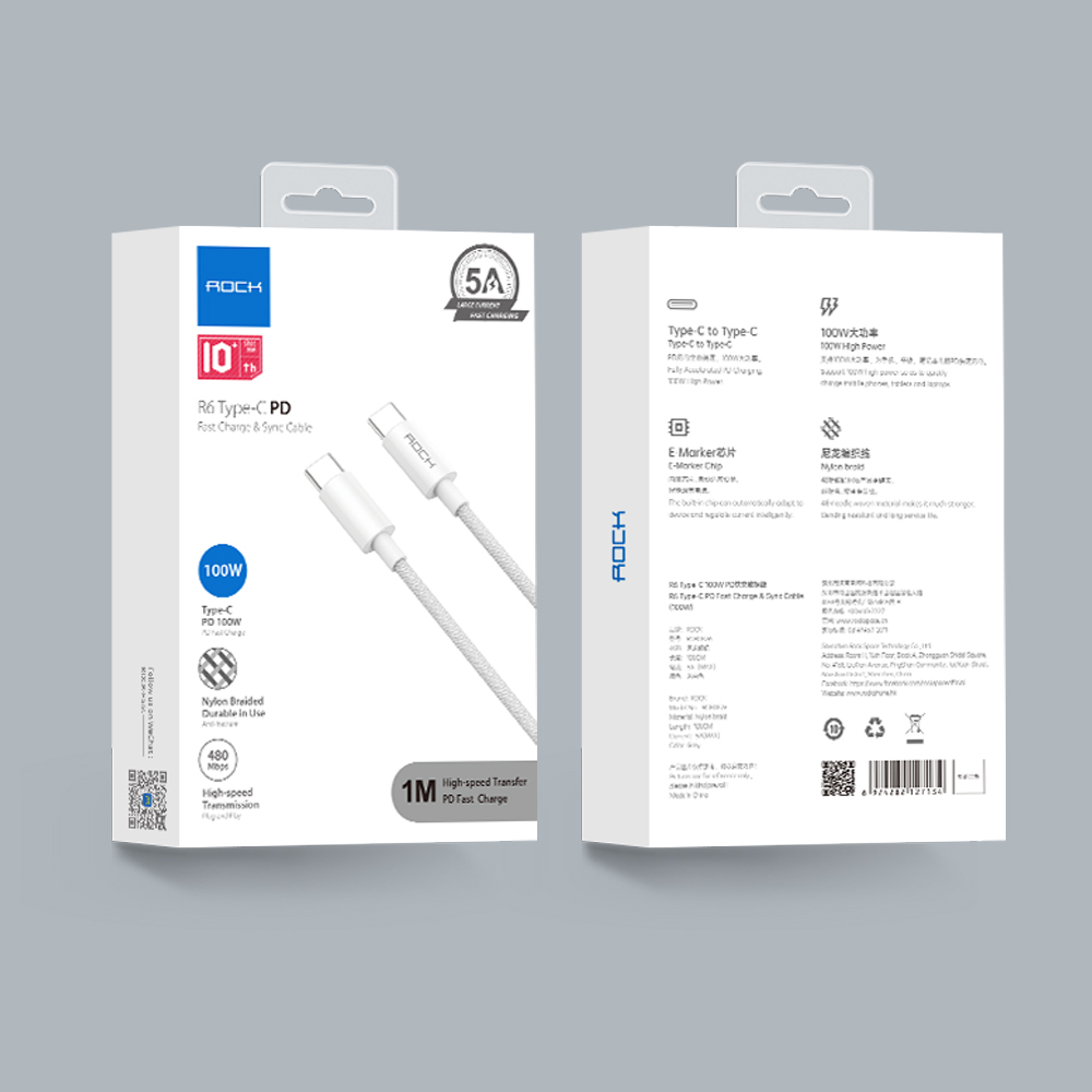 REGO Communication Sdn Bhd - Rock Space | ROCK R6 Type C To C 100W PD Fast Charge Cable 