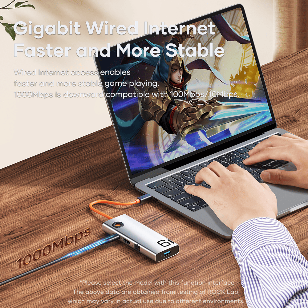 REGO Communication Sdn Bhd - Rock Space | ROCK TR28 6in1 Type-C to HDMI RJ45+USB 3.0×3 Docking Station