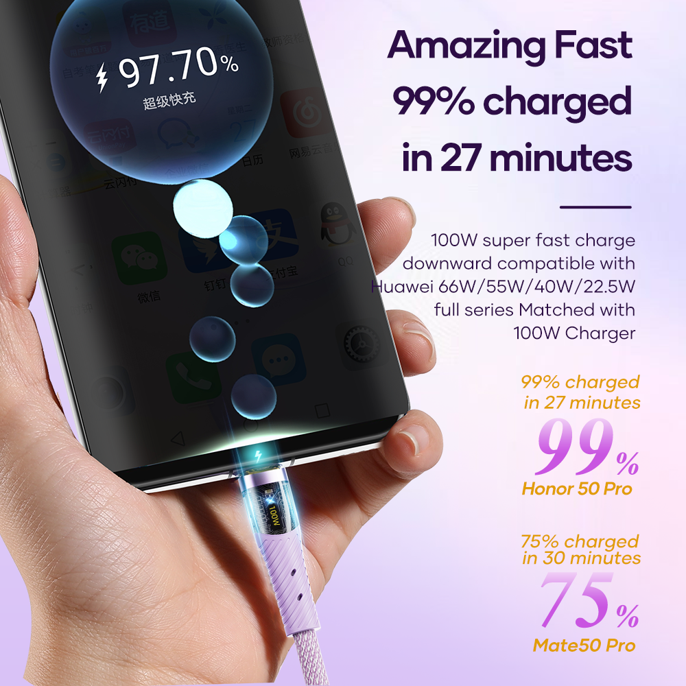 REGO Communication Sdn Bhd - Rock Space | ROCK G20 3in1 Transparent 100W Fast Charge Cable