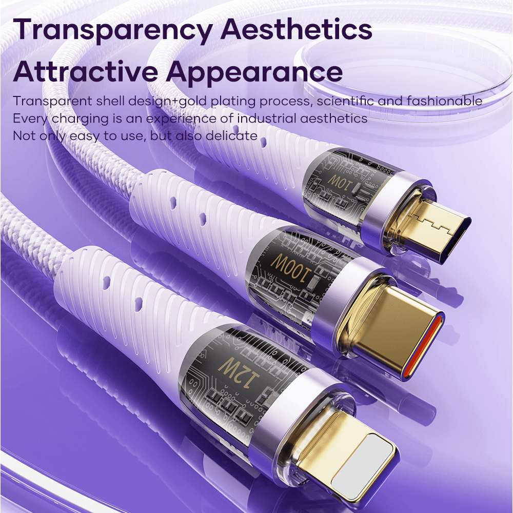 REGO Communication Sdn Bhd - Rock Space | ROCK G20 3in1 Transparent 100W Fast Charge Cable