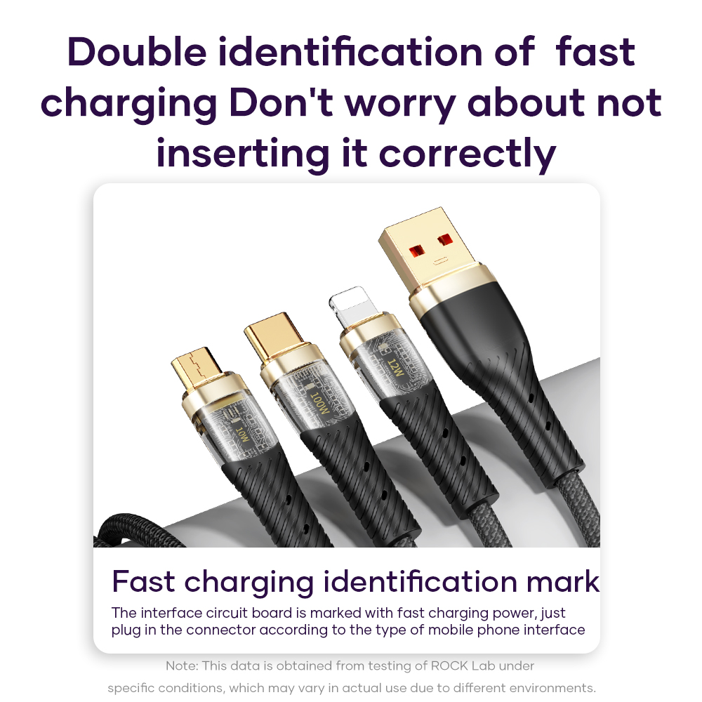 REGO Communication Sdn Bhd - Rock Space | ROCK G20 3in1 Transparent 100W Fast Charge Cable