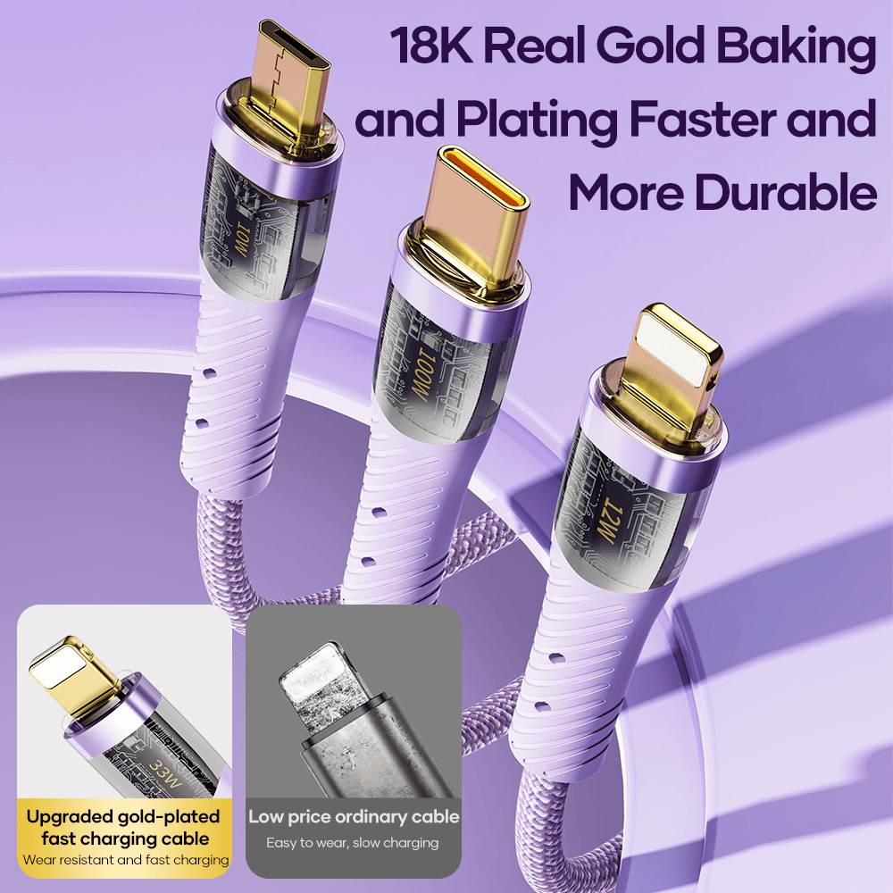 REGO Communication Sdn Bhd - Rock Space | ROCK G20 3in1 Transparent 100W Fast Charge Cable