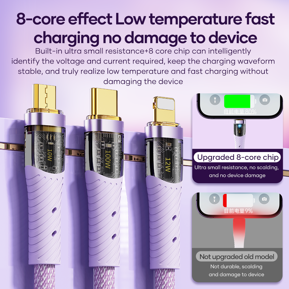 REGO Communication Sdn Bhd - Rock Space | ROCK G20 3in1 Transparent 100W Fast Charge Cable
