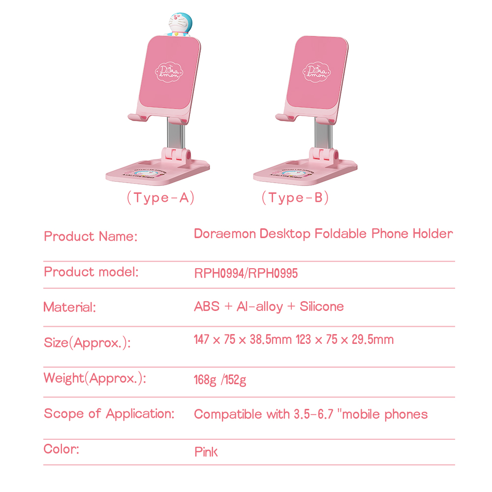 REGO Communication Sdn Bhd - Rock Space | ROCK Doraemon Desktop Foldable Phone Holder (Pink)