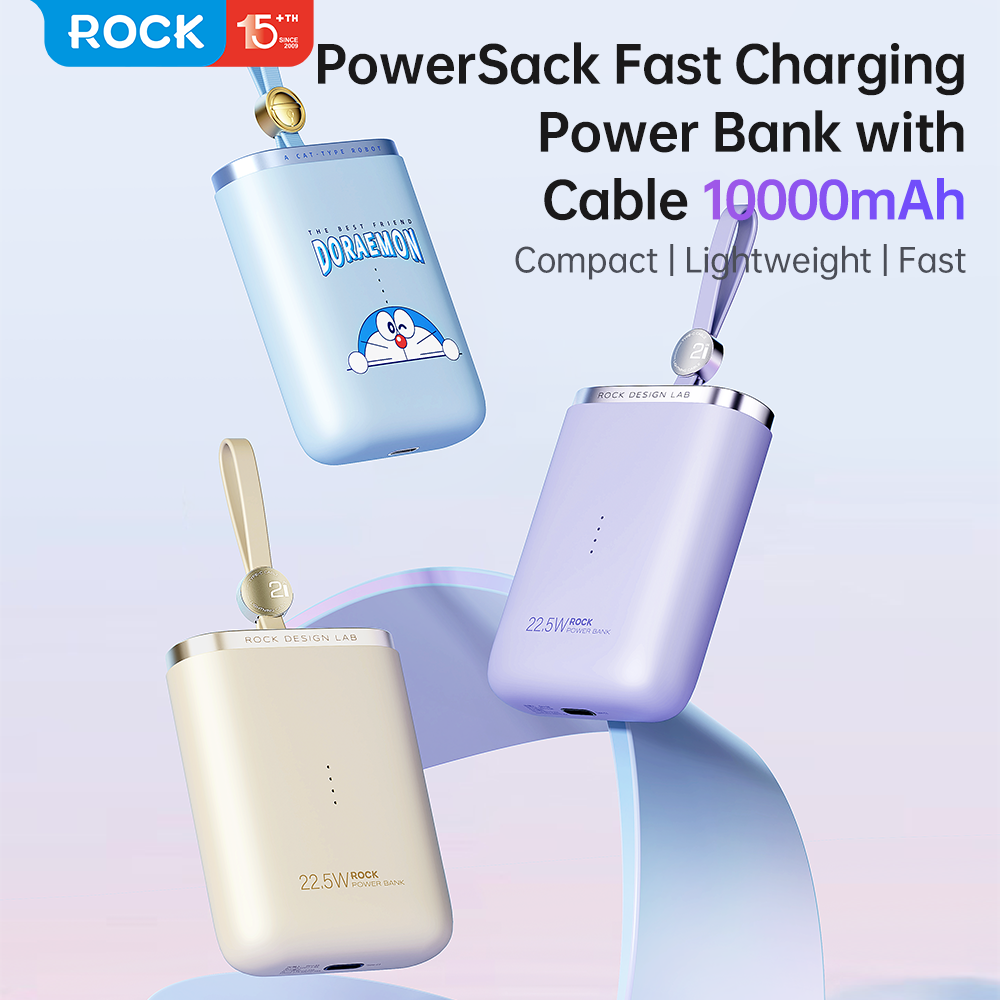 ROCK Doraemon PowerSack Fast Charging Power Bank with Cable (10000mAh)