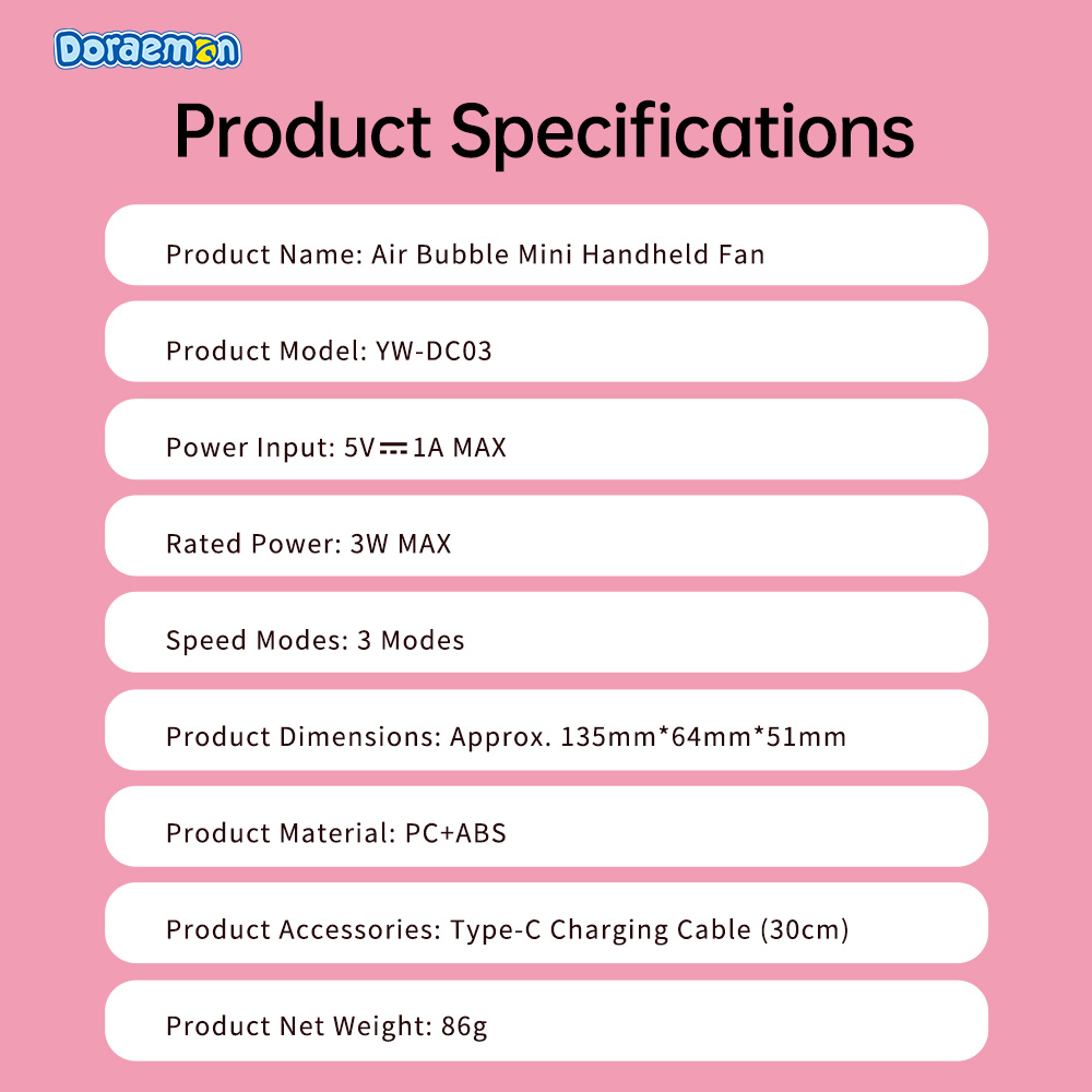 REGO Communication Sdn Bhd - Rock Space | ROCK Doraemon Air Bubble mini Handheld Fan