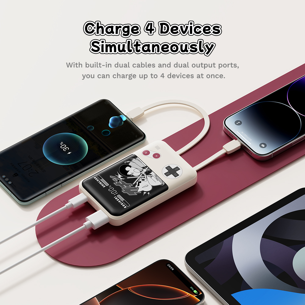 REGO Communication Sdn Bhd - Rock Space | ROCK Crayon ShinChan P95 10000mAh PD 22.5W Fast Charging Power Bank with Built-in Cables