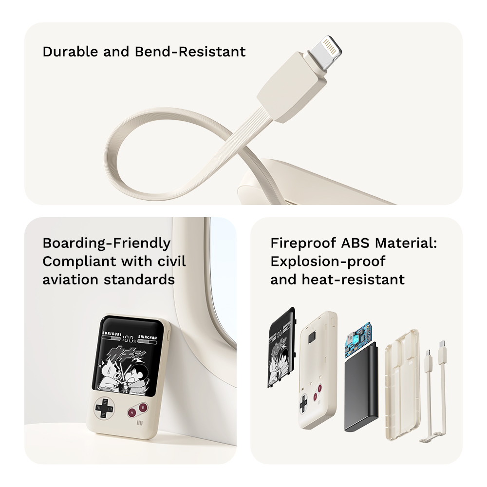 REGO Communication Sdn Bhd - Rock Space | ROCK Crayon ShinChan P95 10000mAh PD 22.5W Fast Charging Power Bank with Built-in Cables