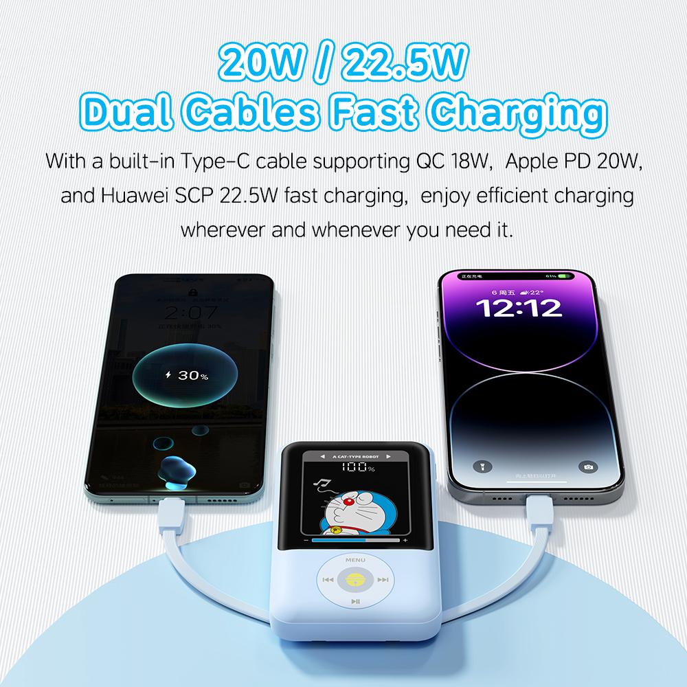 REGO Communication Sdn Bhd - Rock Space | ROCK Doraemon P99 20000mAh PD 22.5W Fast Charging Power Bank with Built-in Cables