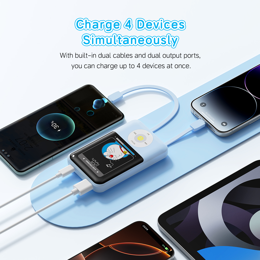 REGO Communication Sdn Bhd - Rock Space | ROCK Doraemon P99 20000mAh PD 22.5W Fast Charging Power Bank with Built-in Cables