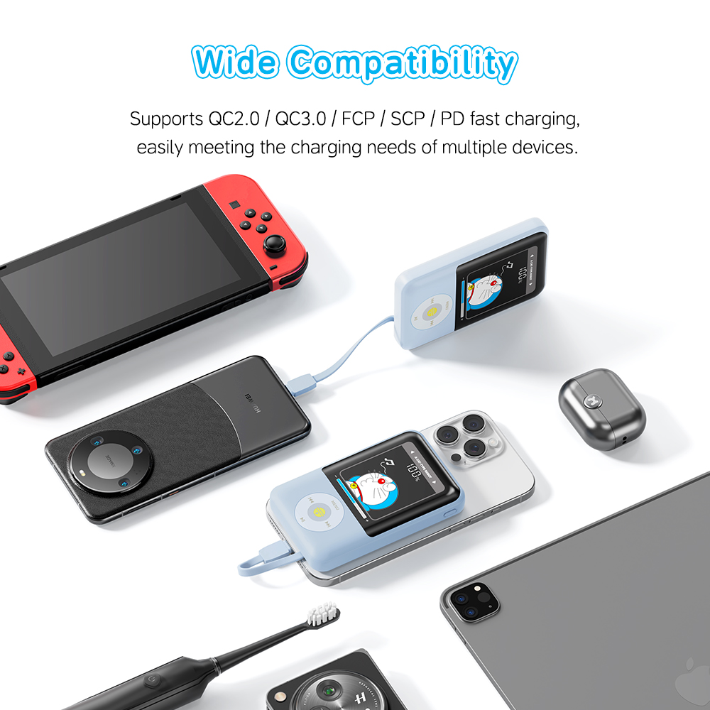 REGO Communication Sdn Bhd - Rock Space | ROCK Doraemon P99 20000mAh PD 22.5W Fast Charging Power Bank with Built-in Cables