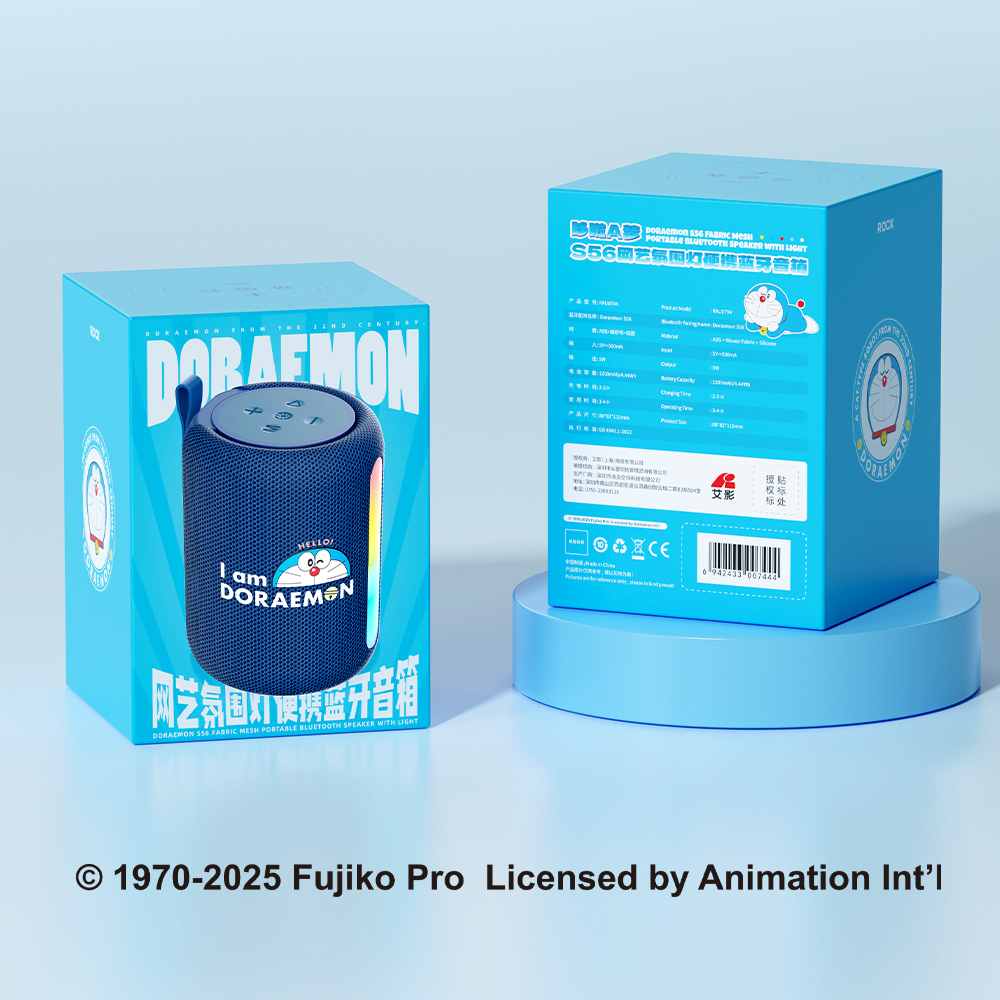 REGO Communication Sdn Bhd - Rock Space | ROCK Doraemon S56 Fabric Mesh Portable Bluetooth Speaker with Light