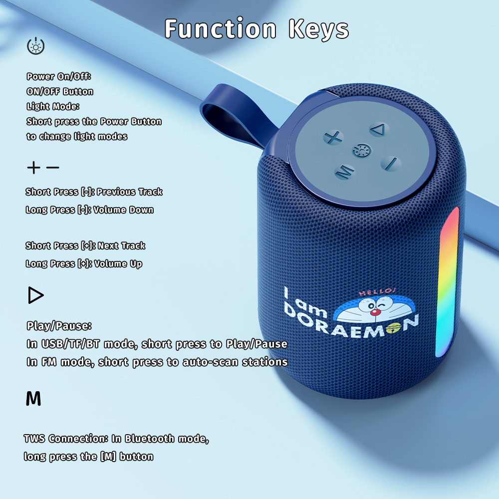 REGO Communication Sdn Bhd - Rock Space | ROCK Doraemon S56 Fabric Mesh Portable Bluetooth Speaker with Light