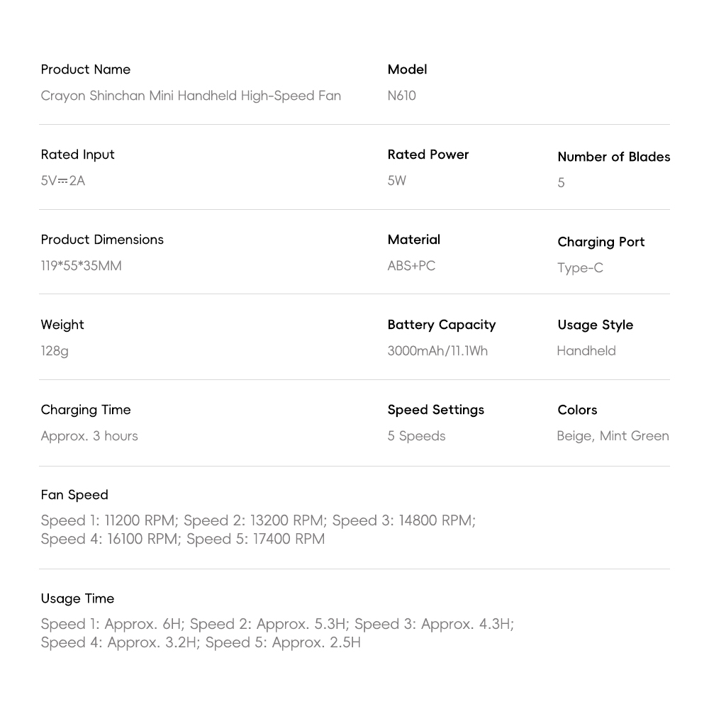 REGO Communication Sdn Bhd - Rock Space | ROCK Crayon ShinChan Mini Handheld High-Speed Air Duct Turbo Fan with Digital Display
