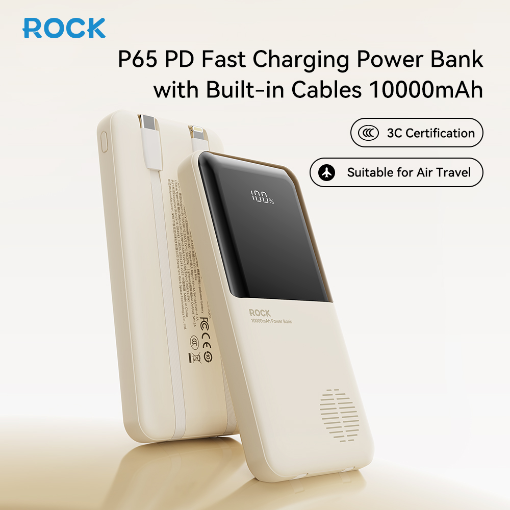 REGO Communication Sdn Bhd - Rock Space | ROCK P65 PD Fast Charging Power Bank with Built-in Cables (10000mAh)