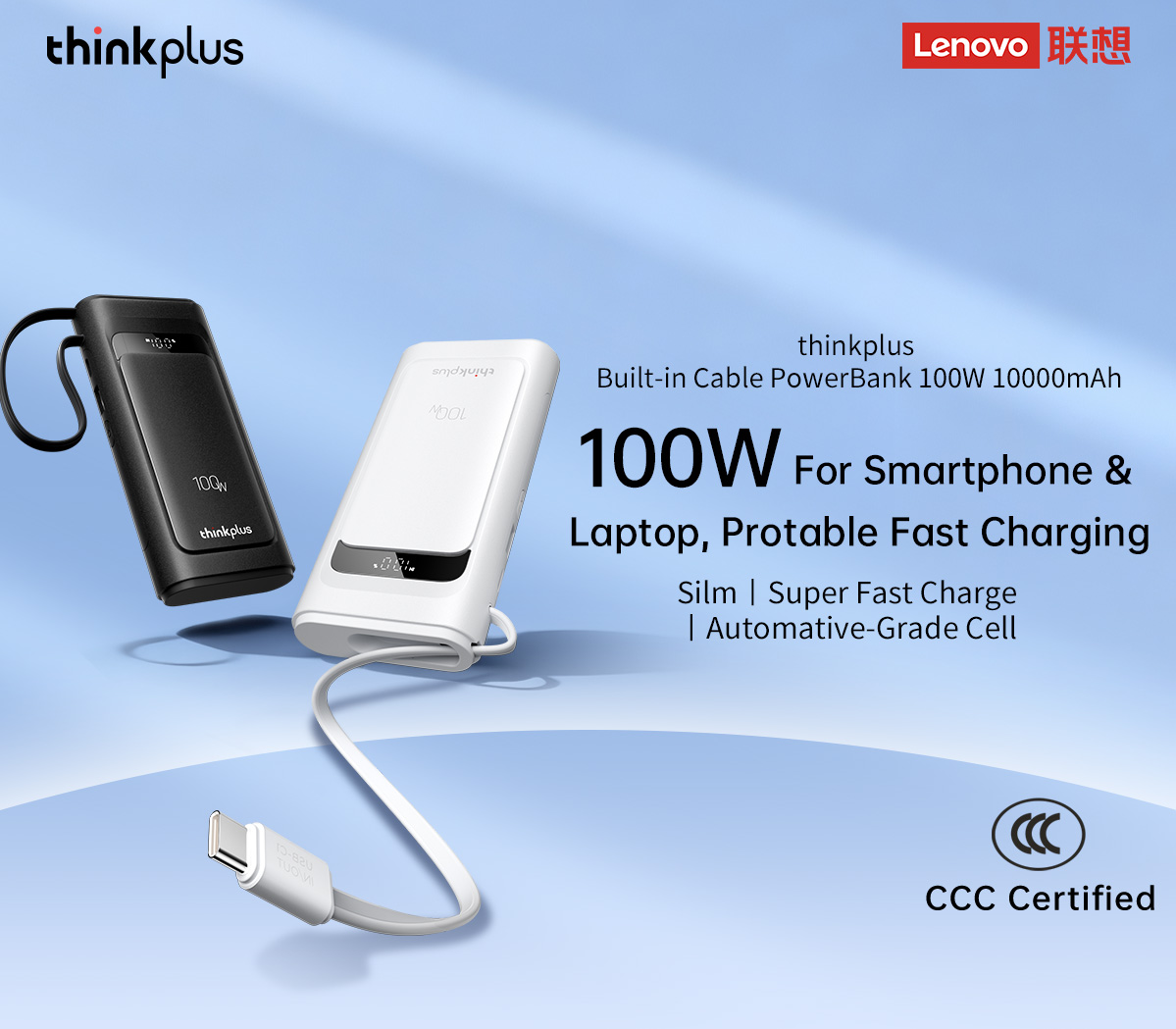 REGO Communication Sdn Bhd - Rock Space | ThinkPlus LINXT High Power 100W Built-in Cable Power Bank (10000mAh)