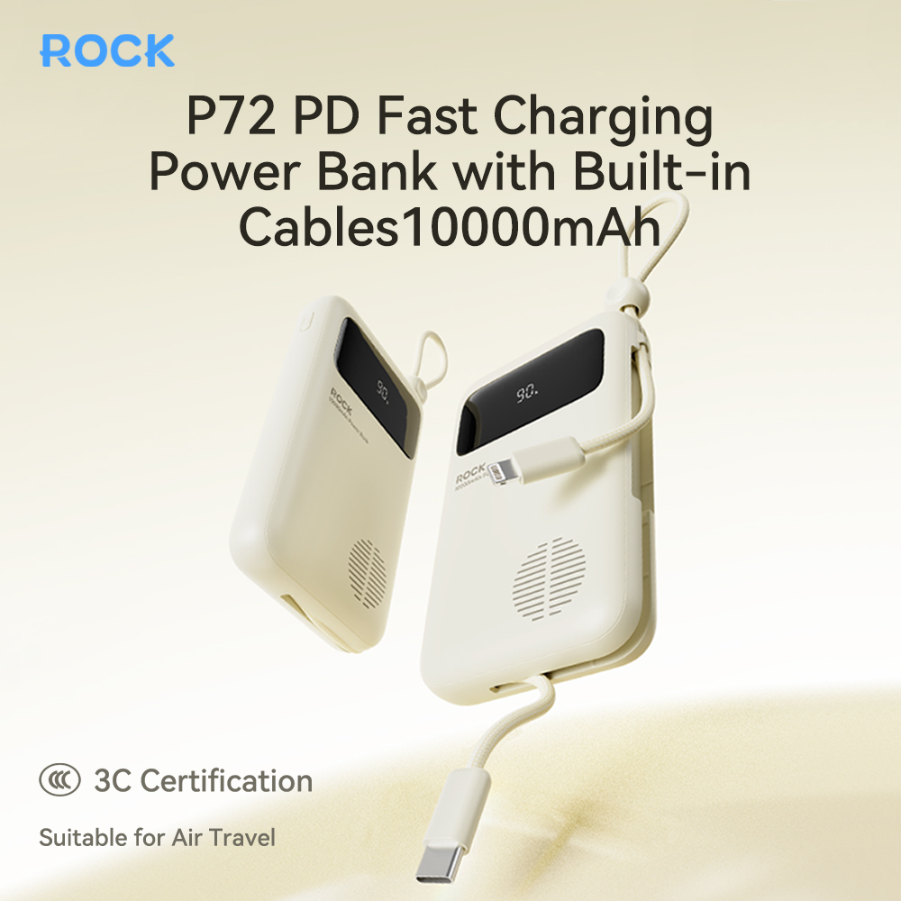 REGO Communication Sdn Bhd - Rock Space | ROCK P72 PD Fast Charge Power Bank with Built-in Cables